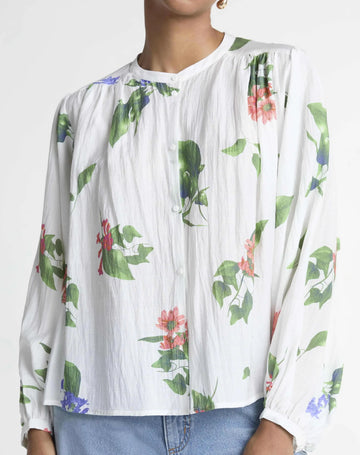Women's Pleated Gauze Printed Shirt Top