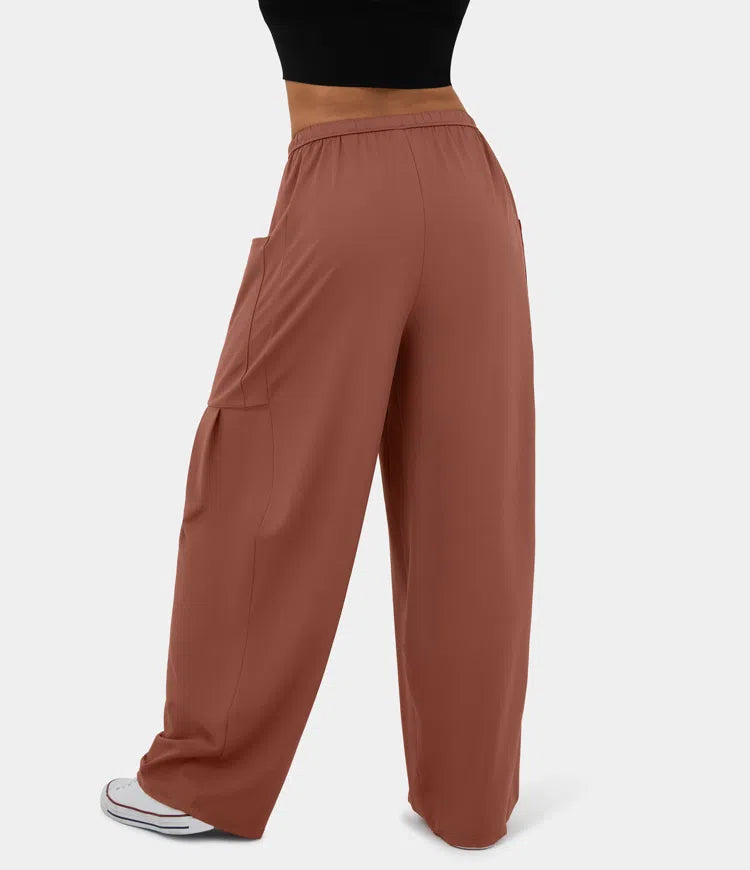 Mid-rise Elastic Drawstring Side Wide-leg Track Pants