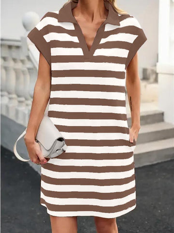 Women's V-neck Striped Short-sleeved Straight Dress