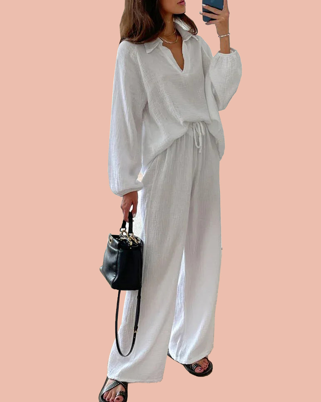 Autumn Simple V-Neck Casual Two-piece Set