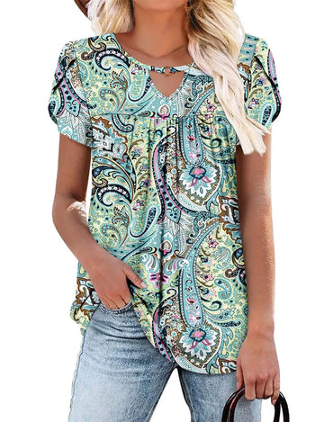 Keyhole Ring V-Neck Tunic Top