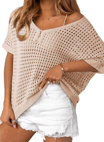 Women's Summer Hollow Out Crochet Knit Tops Beach Coverup