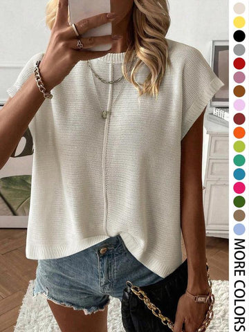 Women's Casual Breathable Fitted Short Sleeve Round Neck Knit Top