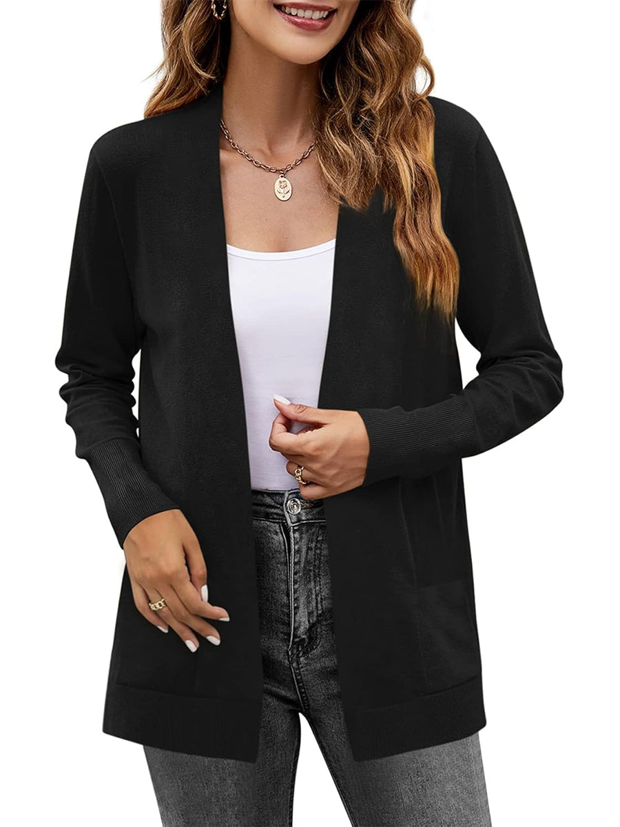 Women's Long Sleeve Open Front Knit Cardigan Sweater with Pockets
