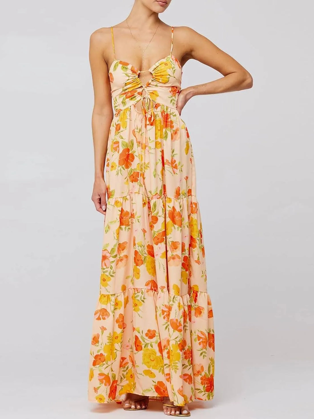 Women's Spaghetti Strap Front Floral Tie-up Boho Beach Vacation Dresses