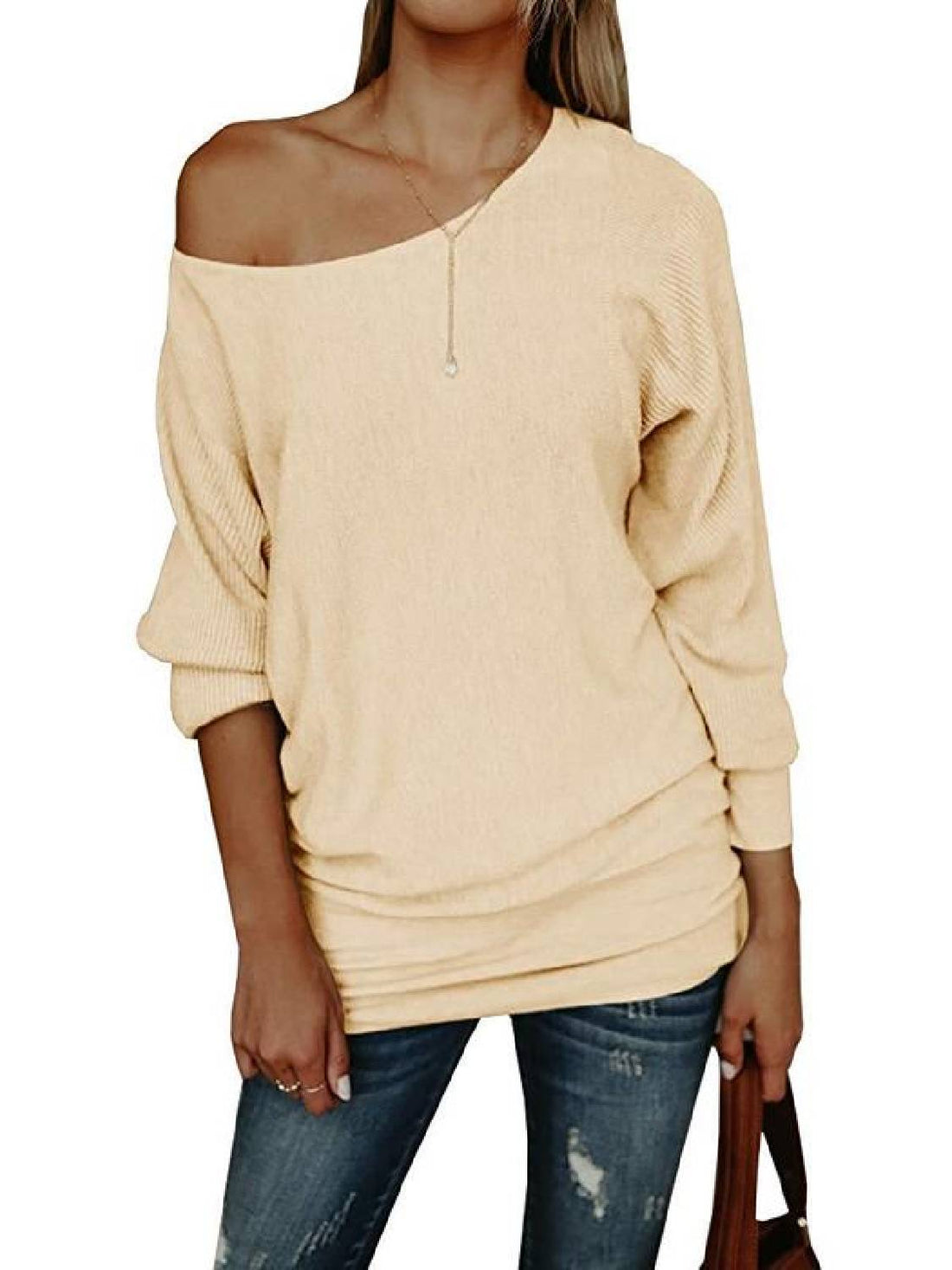 Womens Off The Shoulder Sweater Oversized Knit Long Sleeve Sweaters Tunic Tops