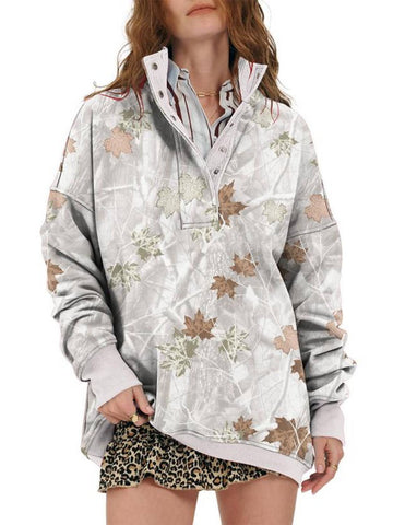 Women’s Oversized Fall Maple Leaf Camo Hoodie