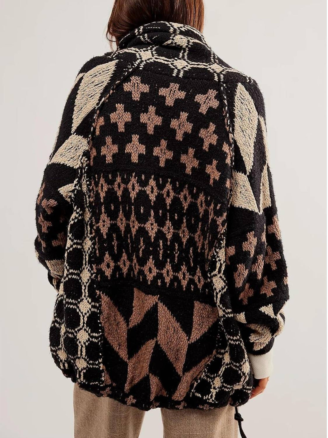 Women's Autumn Oversized Print Button Down Collar Sweater Cardigans