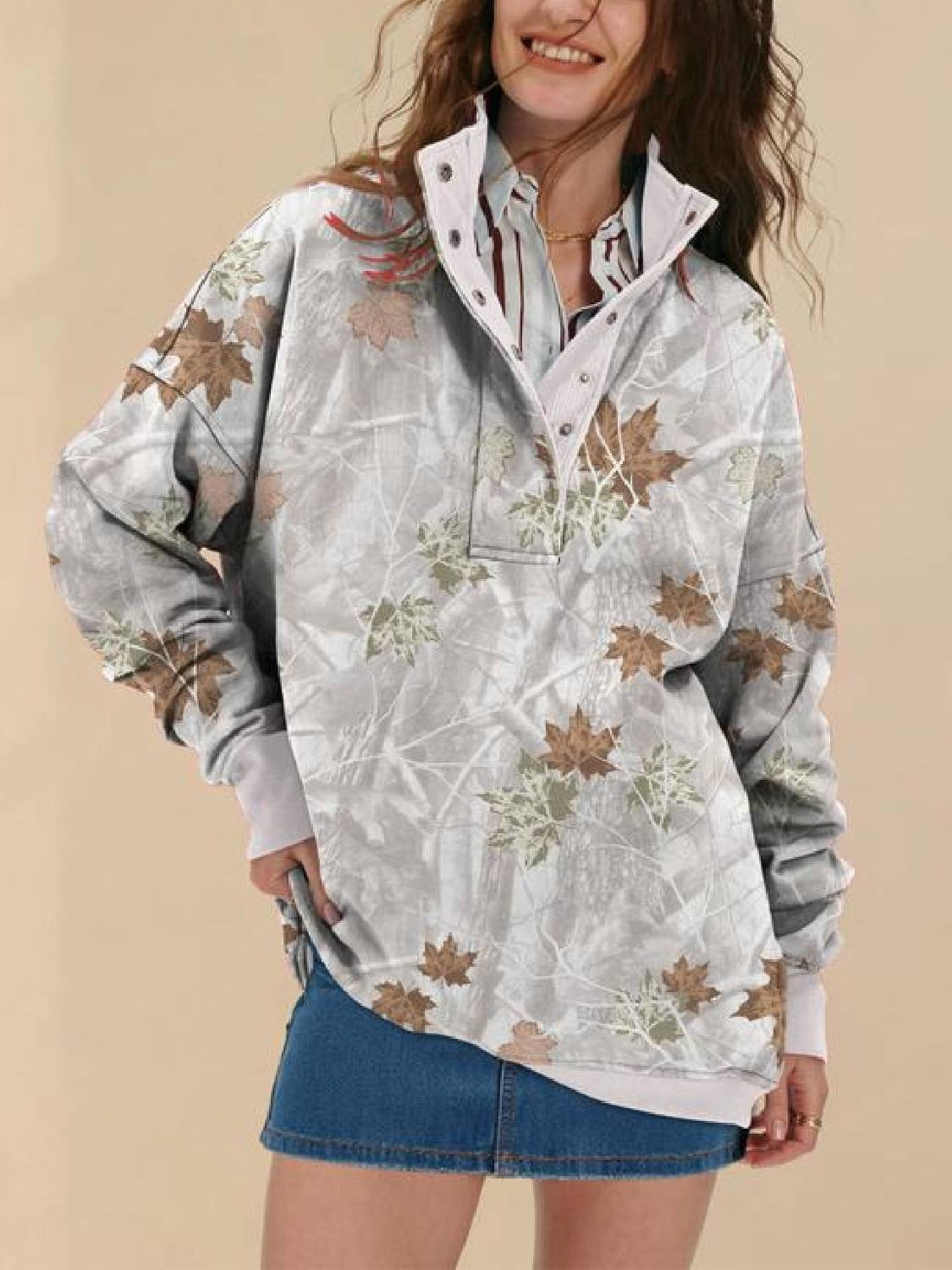 Women’s Oversized Fall Maple Leaf Camo Hoodie