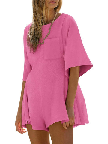 Women‘s Casual Short Sleeve Romper With Pockets