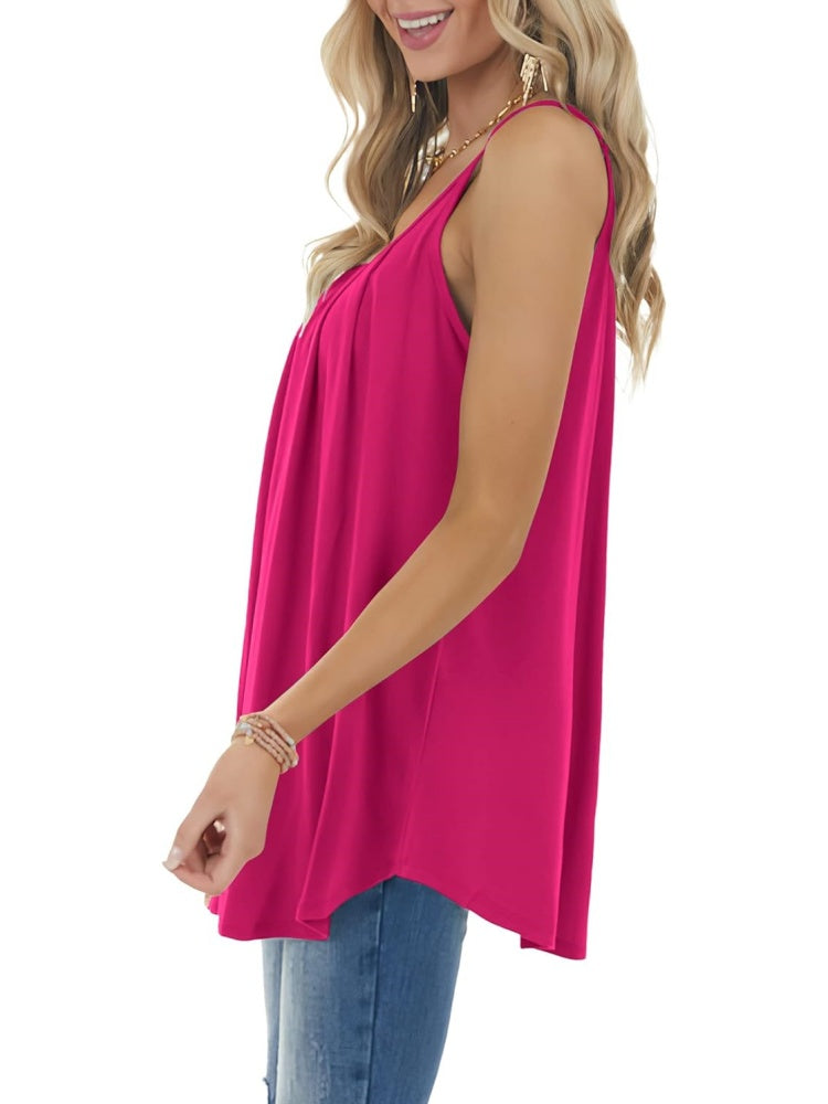 Women Spaghetti Straps Pleated Loose Tank Top