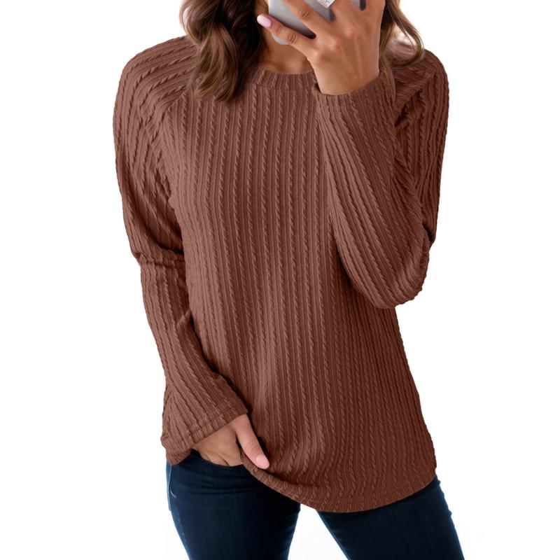 Fall Women's Tops Long Sleeve Crewneck Knit Basic Tee Lightweight Shirts