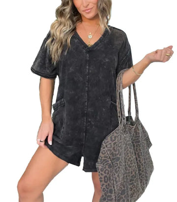 Women's Solid Mineral Short Sleeve Romper