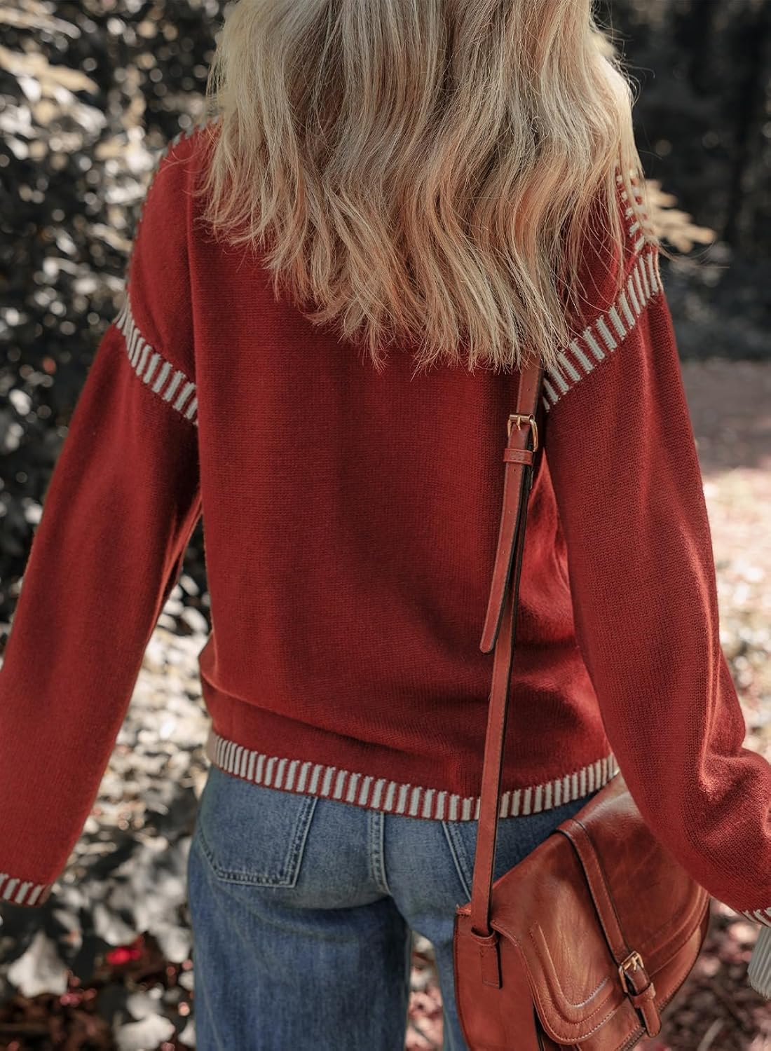 Women's Crew Neck Stitched Loose Sweater Warm Top
