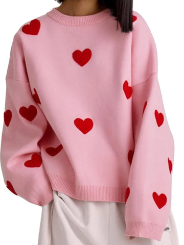 Cute Oversized Heart Embroidered Knit Sweater