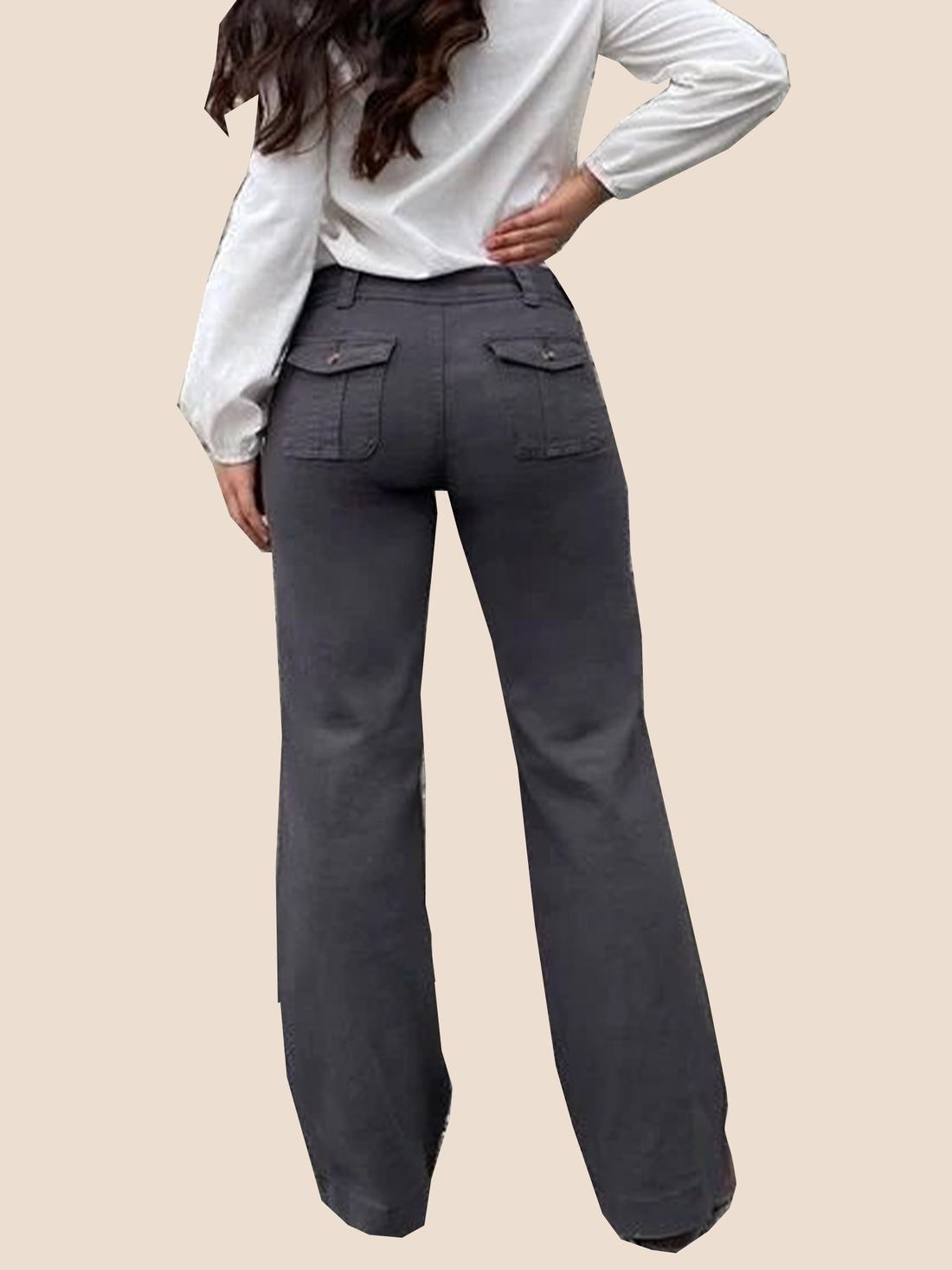 Solid Button Detail Flap Pocket Straight Leg Pants