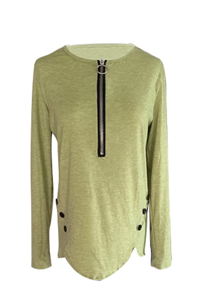 Casual Solid Buckle Asymmetrical Zipper Collar Tops