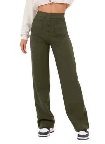 High-waisted Multi-pocket Straight-leg Casual Trousers