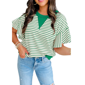 Women's Striped Ruffle Short Sleeve Top