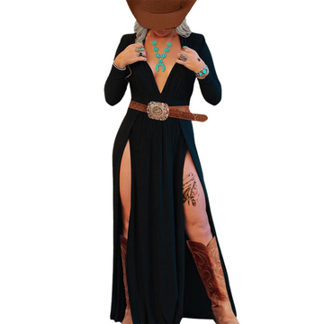 Slit Deep V Neck Dress