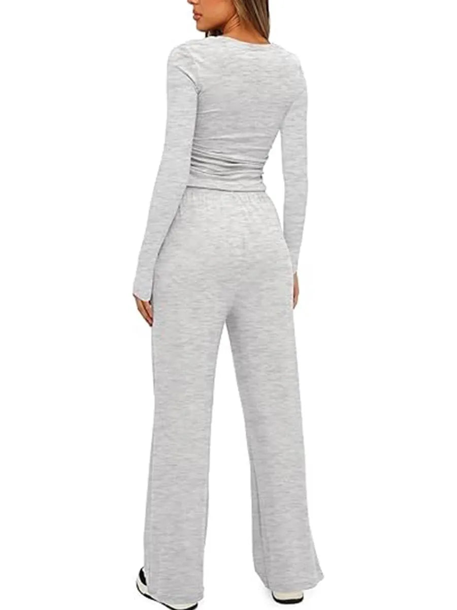 Women's 2 Piece Sets Outfits Long Sleeve Wide Leg Tracksuits Lounge Set