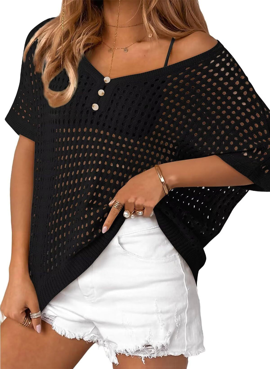 Women's Summer Hollow Out Crochet Knit Tops Beach Coverup