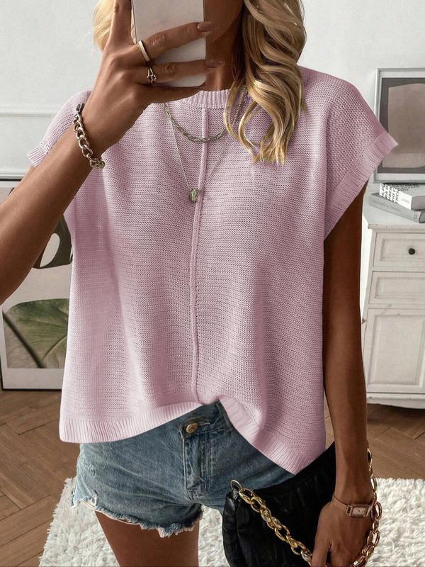 Women's Casual Breathable Fitted Short Sleeve Round Neck Knit Top