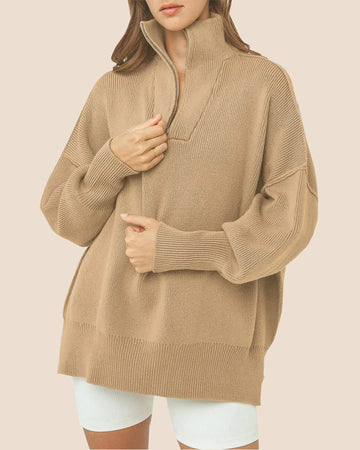 Women's Oversized Quarter Zip Sweater Pullover