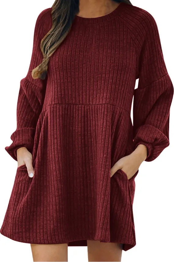 Women's Ribbed Mini Dress With Pockets