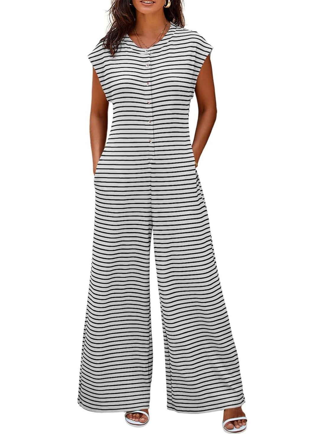 Oversized Striped Sleeveless Jumpsuit