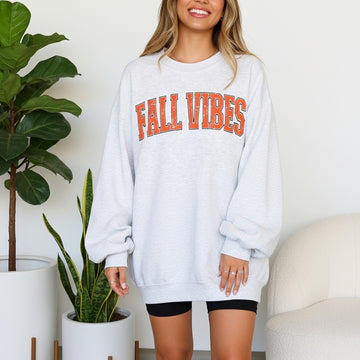 Retro "Fall Vibes" Print Crewneck Sweatshirt