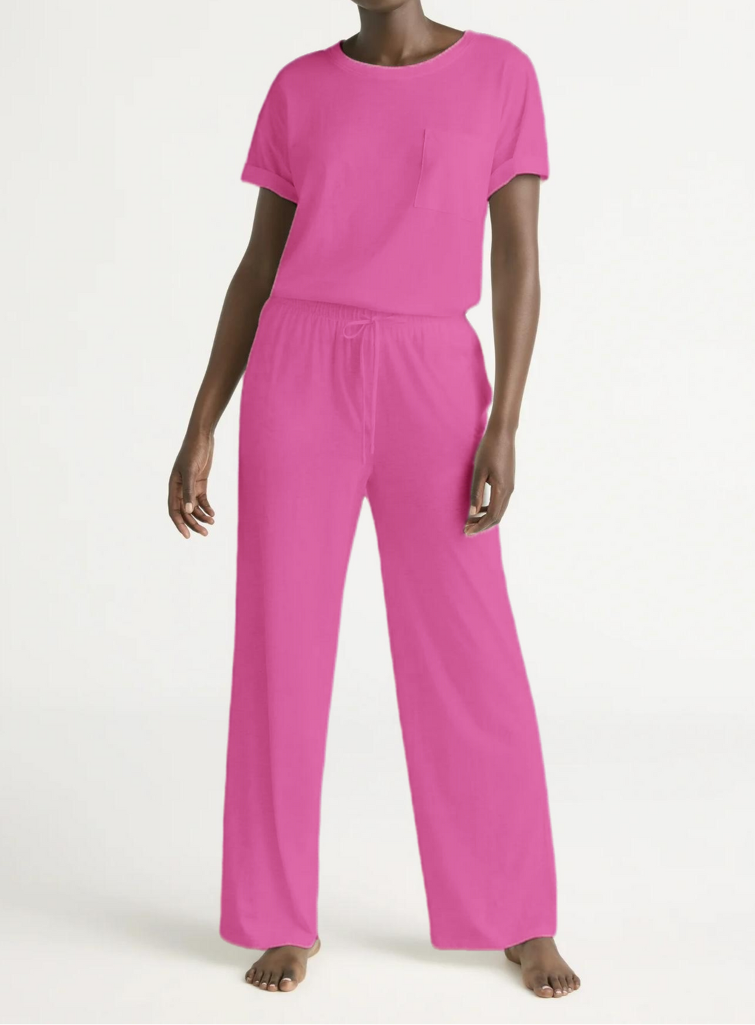 Women's Loose Round Neck Pocket Top Wide Leg Pants Set