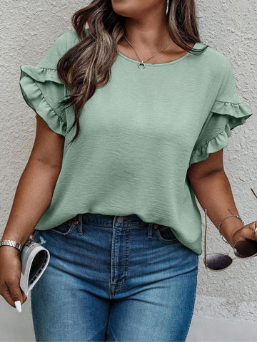 Women's Summer Ruffle Sleeve Round Neck T-Shirt