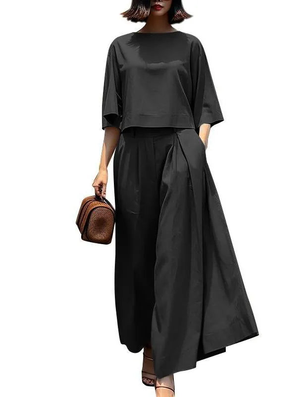 Women's Casual Three Quarter Sleeve Top and Wide-leg Pants Lounge Set