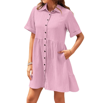 Women's Summer Short Sleeve Button Down Tiered Dress with Pockets