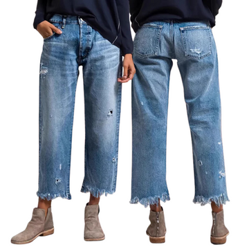 Straight-Leg Denim Crop Pants