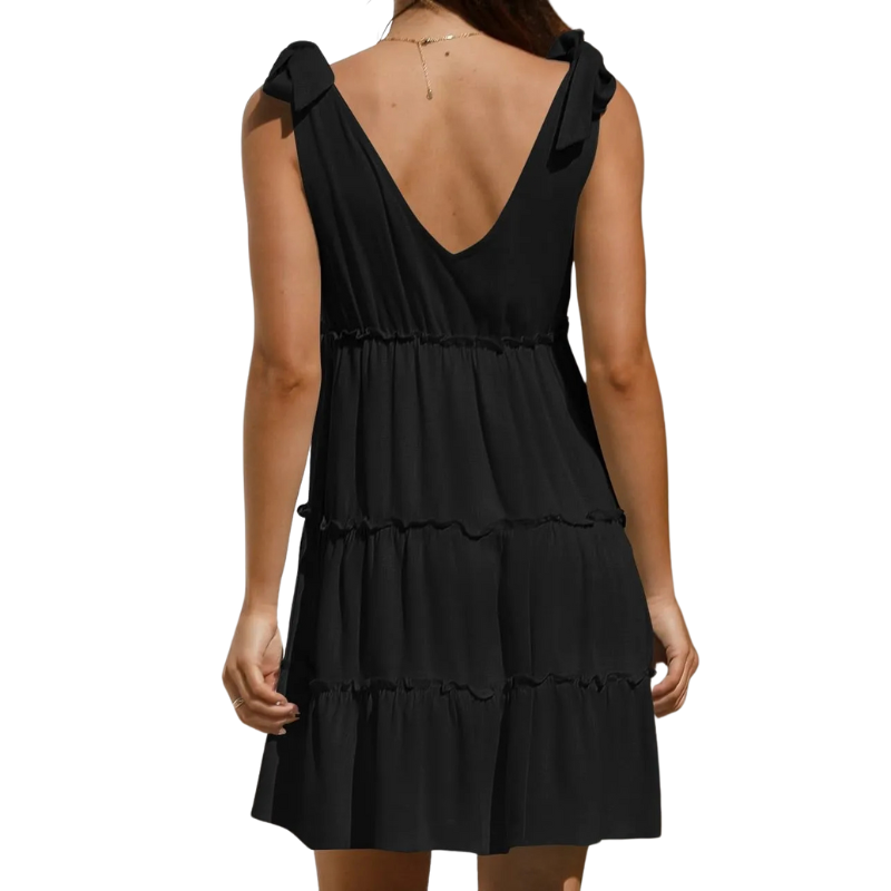 Women's Tie Shoulder Tiered Ruffle Hem A-Line Dress