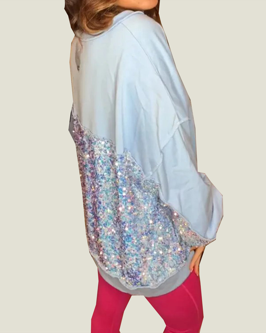 Women's Sequin Colorblock Henley Sweatshirt