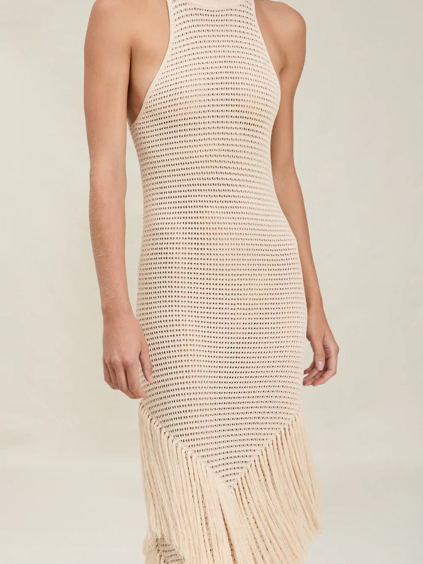 Hollow Out Layered Tassle Hem Maxi Dress