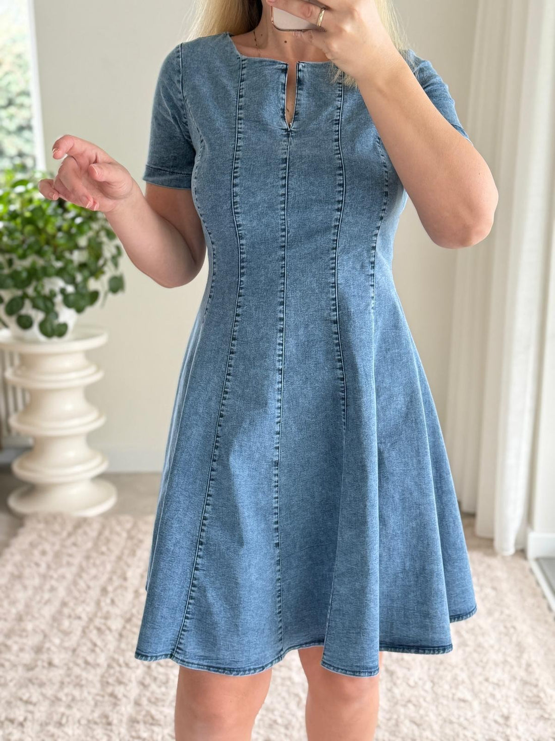 V-Neck Sutures Denim Dress