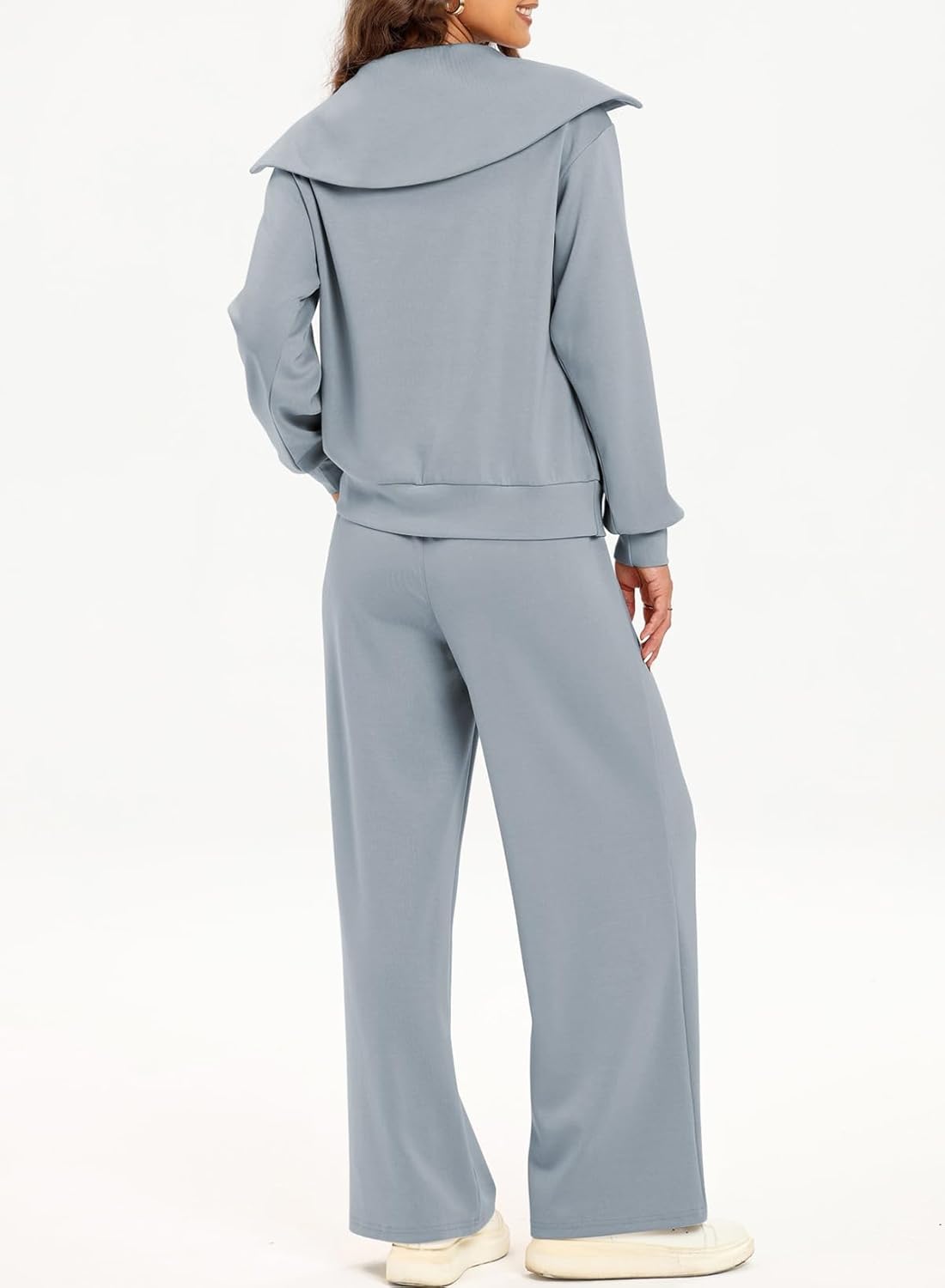 Women's Half Zip Sweatshirt and Wide Leg Sweatpant Tracksuit Set