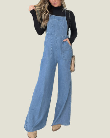 Women's Denim Wide Leg Overalls Jumpsuits