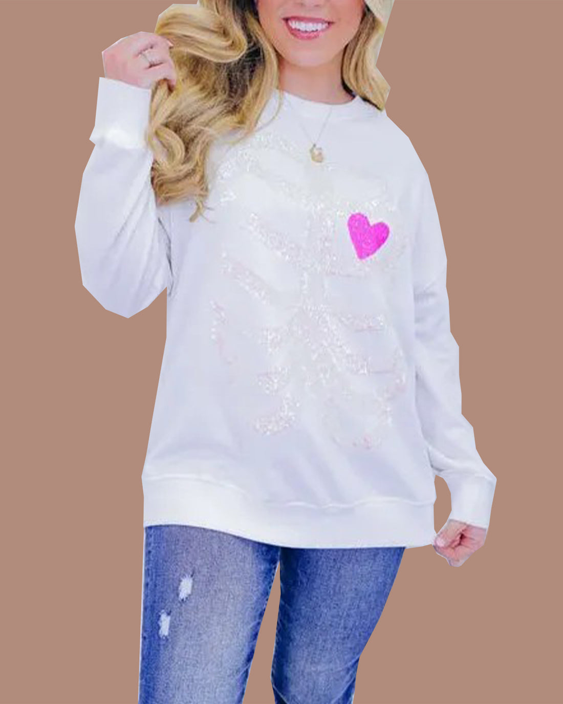 Women's Heart Skeleton Sequin Embellished Sweatshirt