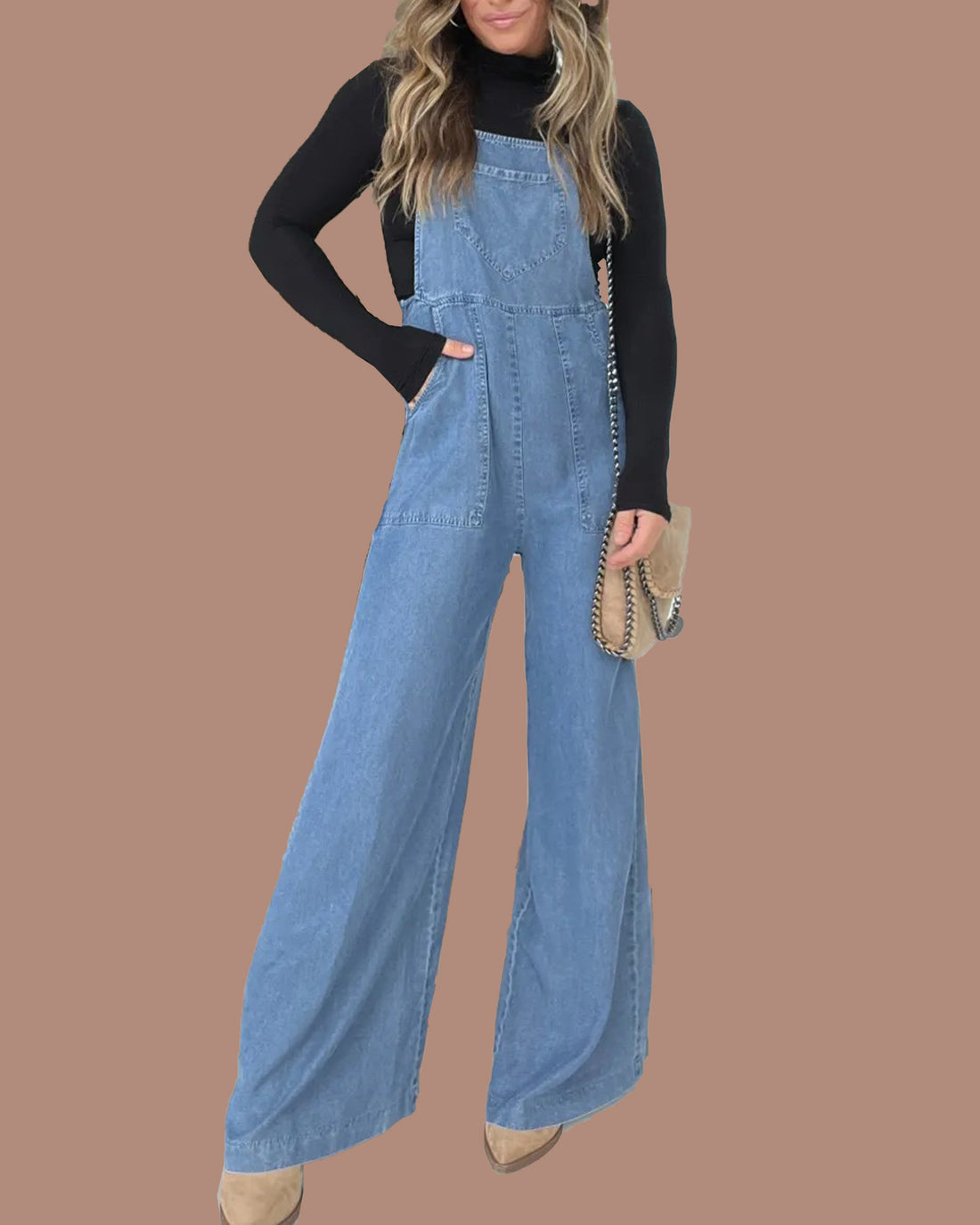 Women's Denim Wide Leg Overalls Jumpsuits