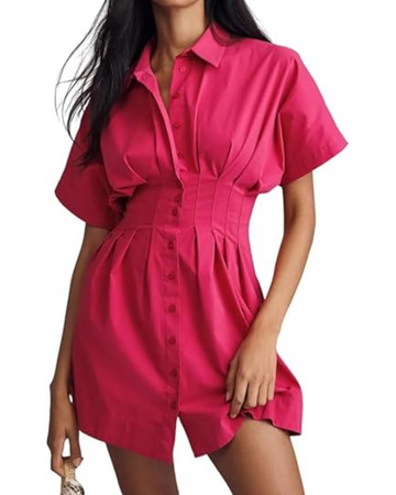 Women's Button Front Pleated Shirt Dress