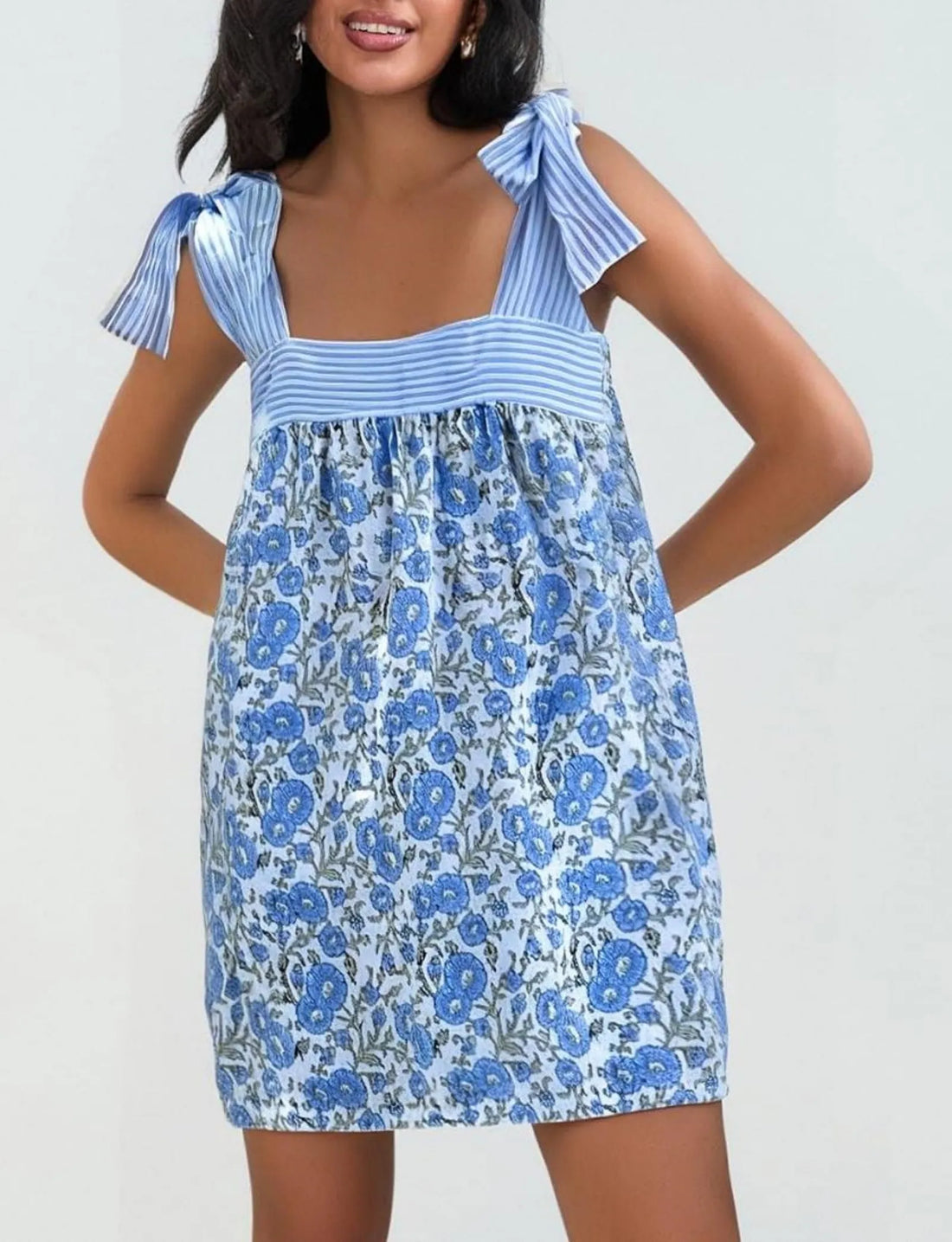 Women's Bohemian Floral Tie Shoulder Mini Dress