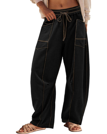Women's Summer Pants Drawstring Casual Wide Leg Sports Pants