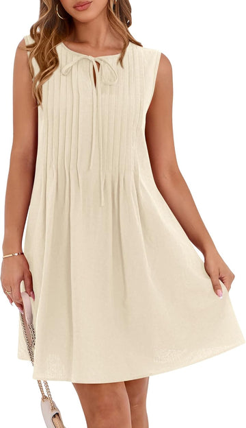 Sleeveless Cute Bow Tie Front Loose Pleated  Dresses