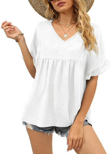 Women's Casual V Neck Ruffle Sleeve Blouse