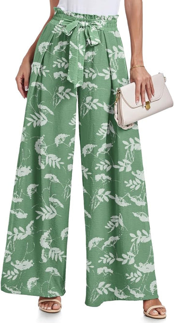 Wide Leg Pants For Women High Waisted Palazzo Pants Work Casual Flowy Tie Knot Trousers With Pockets